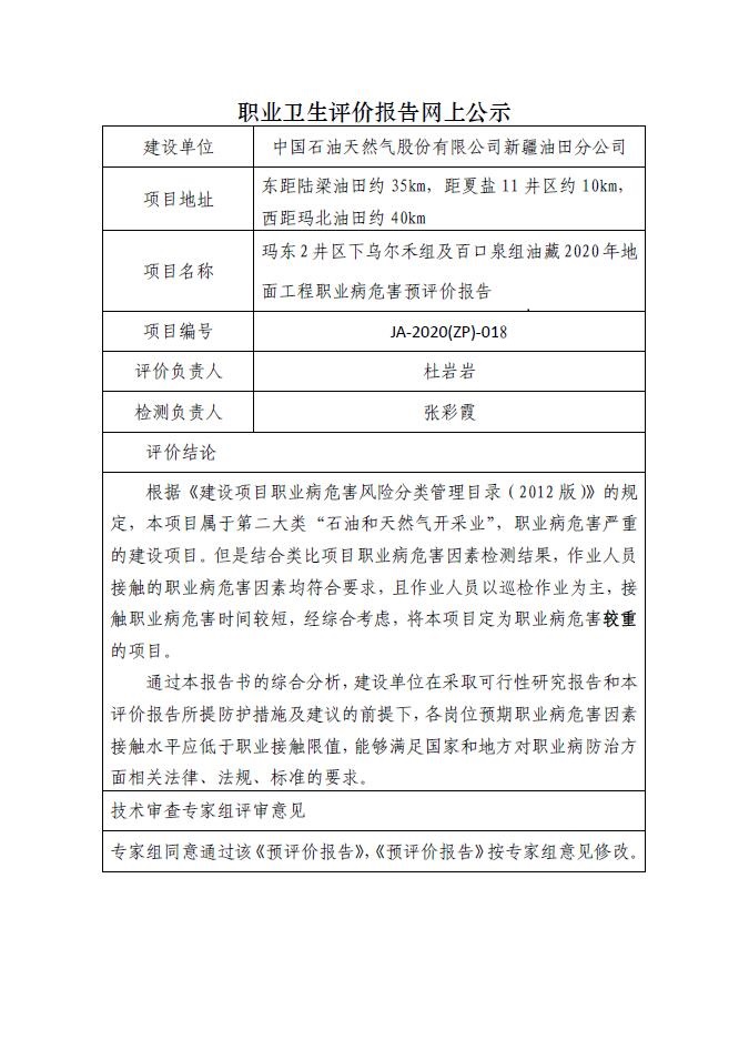 JA-2020(ZP)-018瑪東2井區(qū)下烏爾禾及百口泉組油藏2020年地面工程職業(yè)病危害預(yù)評價 .jpg