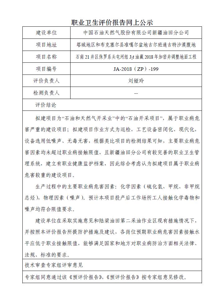 JA-2018(ZP)-199中國(guó)石油新疆油田分公司石南21井區(qū)侏羅系頭屯河組J2t油藏2018年加密井調(diào)整地面工程職業(yè)病危害預(yù)評(píng)價(jià)報(bào)告.jpg